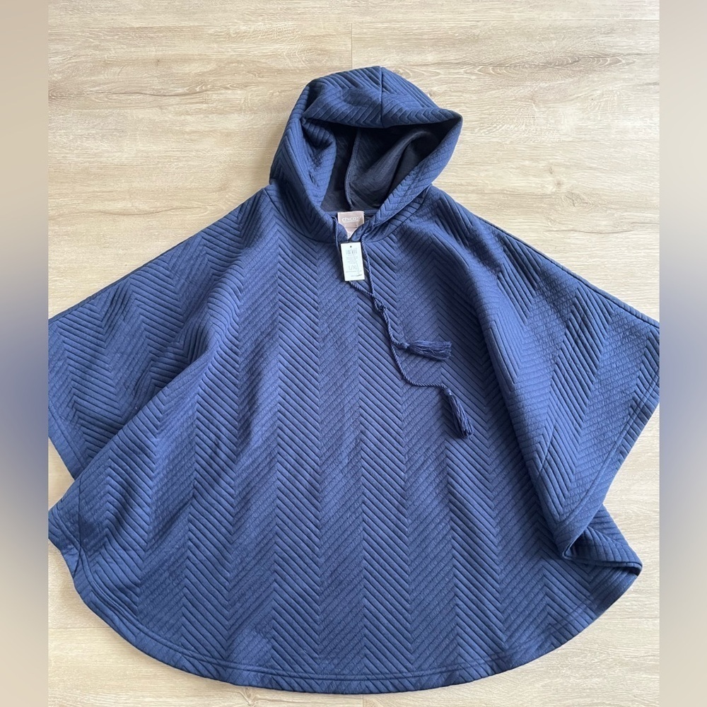 CHICO’S Quilted Hooded Blue Poncho SZ L/XL NWT - Picture 2 of 6